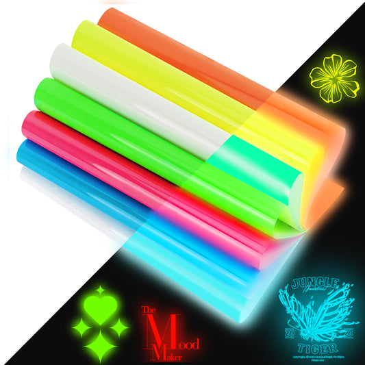 Noctilucent Heat Transfer Vinyl Sheets Bundle - 12" x 10" (7 Colors)