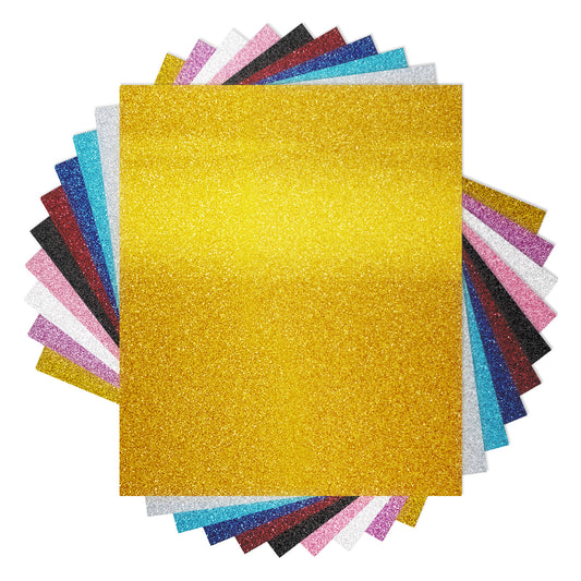 Glitter Heat Transfer Vinyl Sheets Bundle - 12" x 10" 10 Pack（10 Colors）