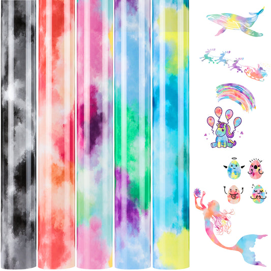 Tie-Dye Heat Transfer Vinyl Sheets Bundle - 12" x 10" ( 5 Colors）